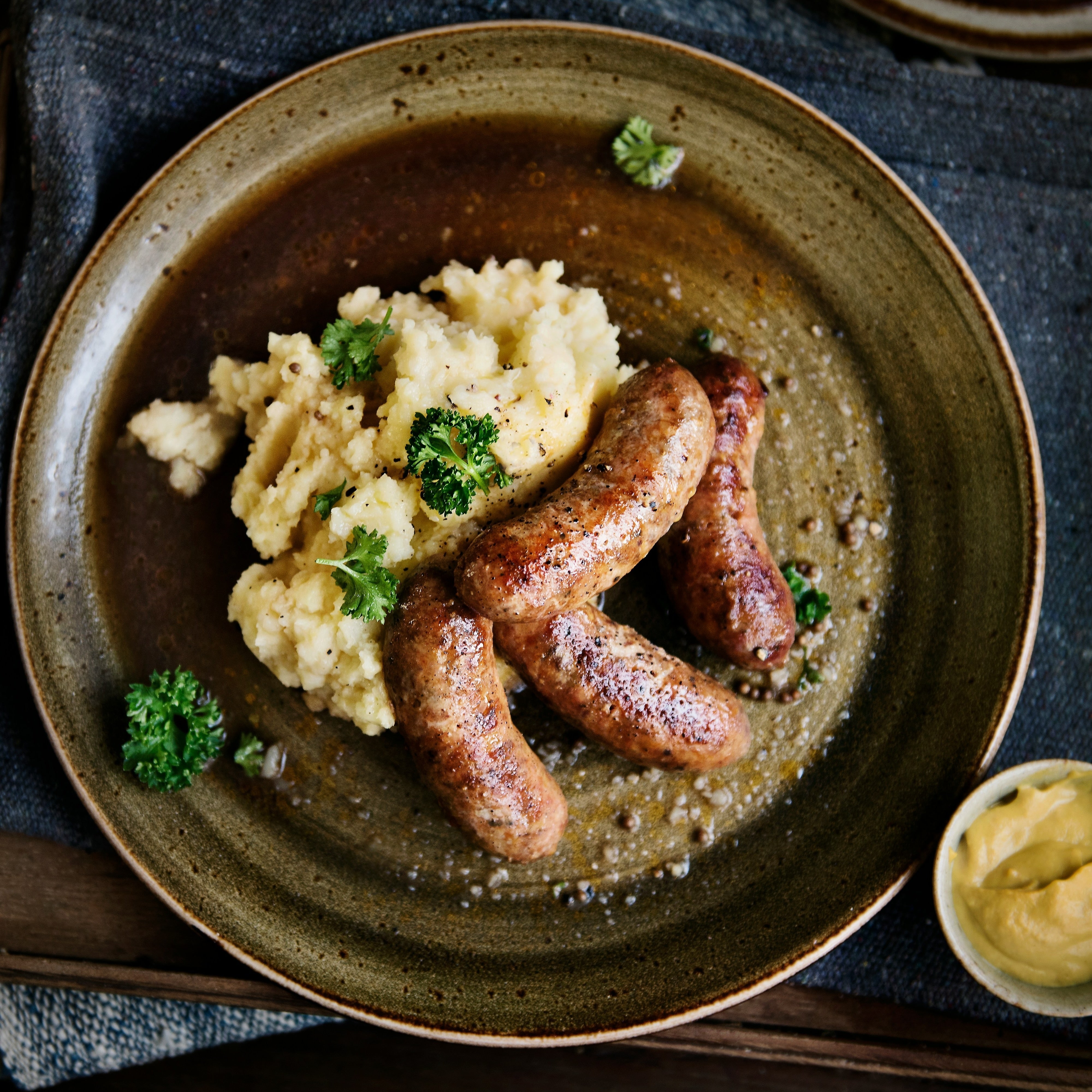 Mash Rutabaga with Brown Butter and Thyme served along side local made sausages.