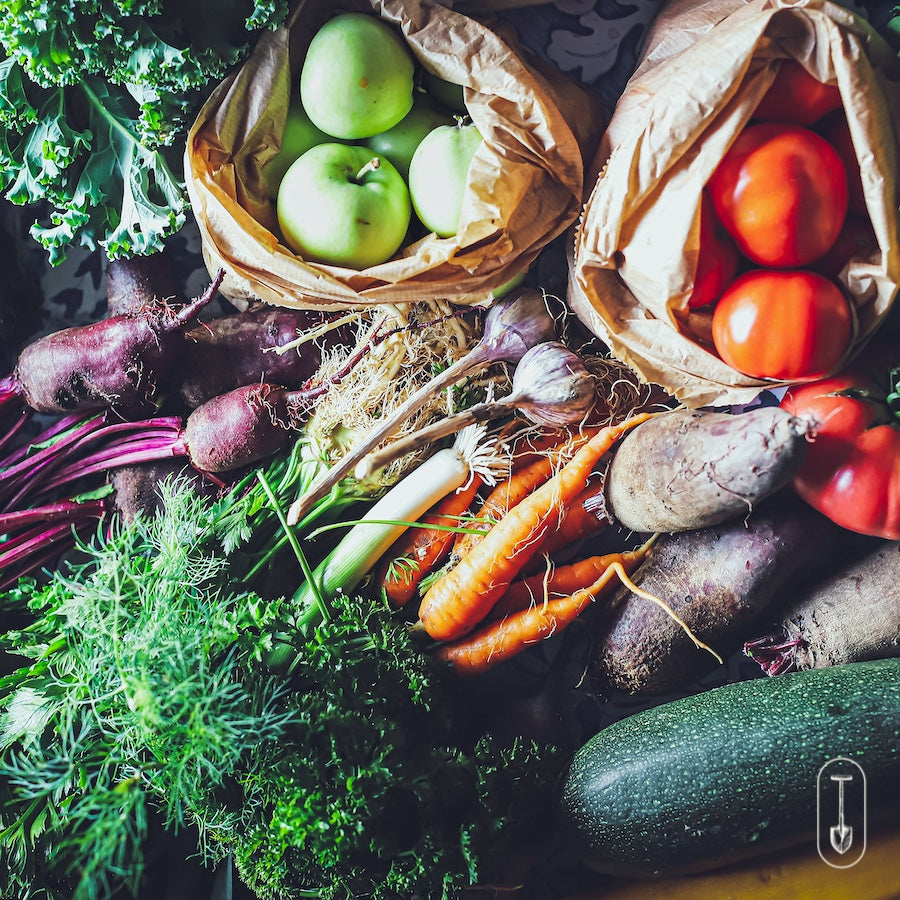 Overflowing spread of seasonal produce celebrating the summer harvest.